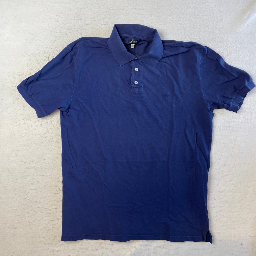 Armani Jeans Polo Shirt Mens XL Blue Short Sleeve Embroidered Logo Cotton Pique